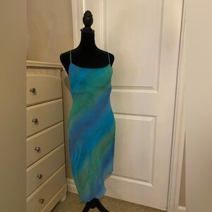 Y2K Chicas USA Asymmetrical Green & Blue Dress w/ Shawl | M